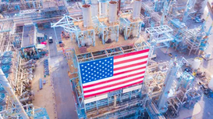 American flag outside of factory
