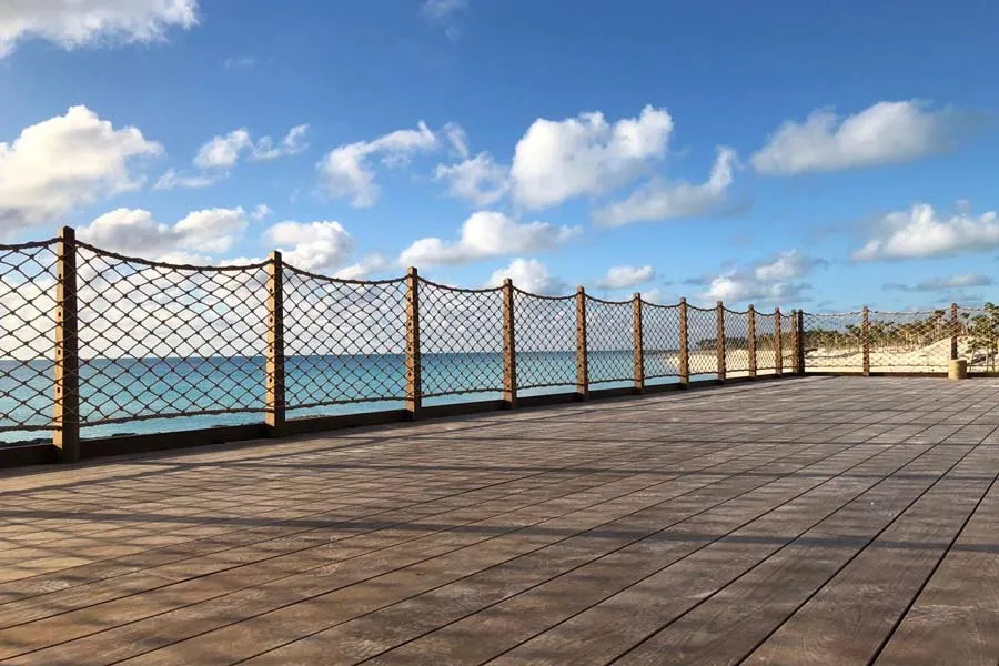 Decorative nautical netting installed on railing