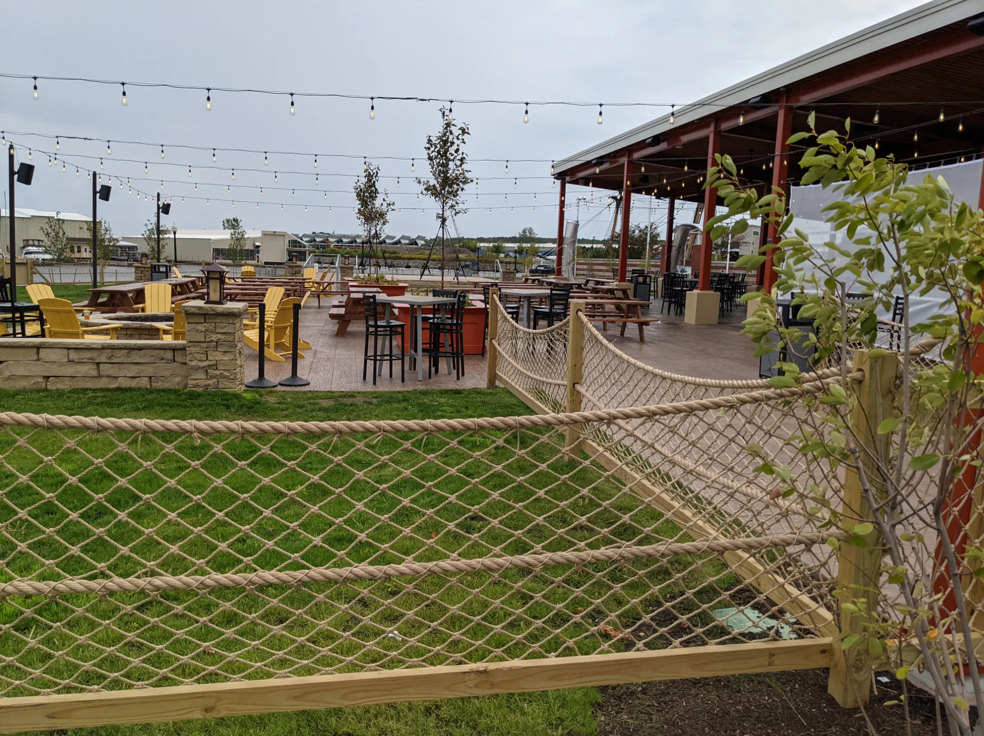 Nautical rope netting ceiling display at Oliver's