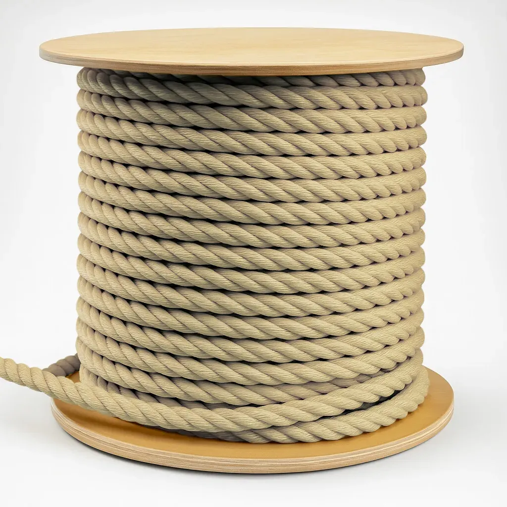 Tan 3 strand polypropylene rope on spool