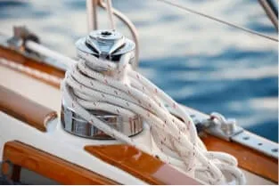 Coiled nylon rope on a sailboat winch